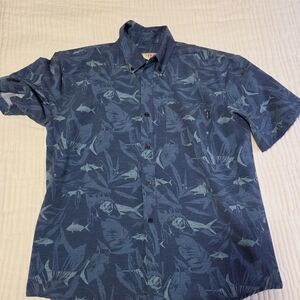 Huk Navy Blue Tropical Print Short-Sleeve Button-Up Shirt
